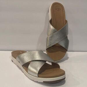 UGG Women's Metallic Silver Cross Strap Sandals